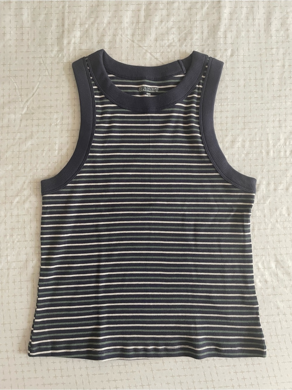 Old Navy Navy and White Striped Ribbed Tank